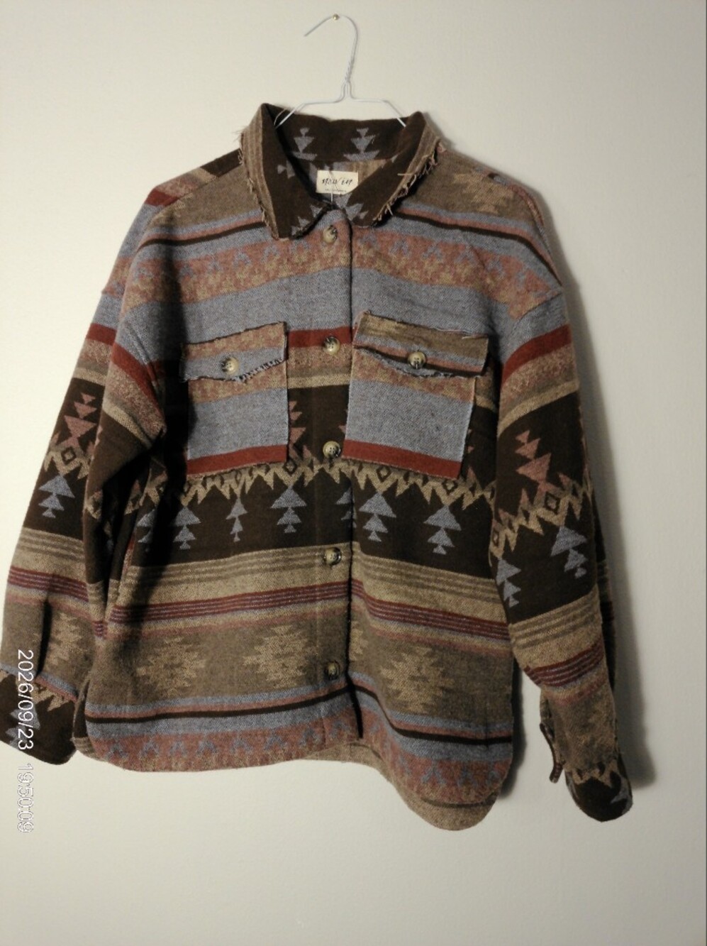 Southwestern-Pattern Men's Shirt Jacket in Brown & Blue